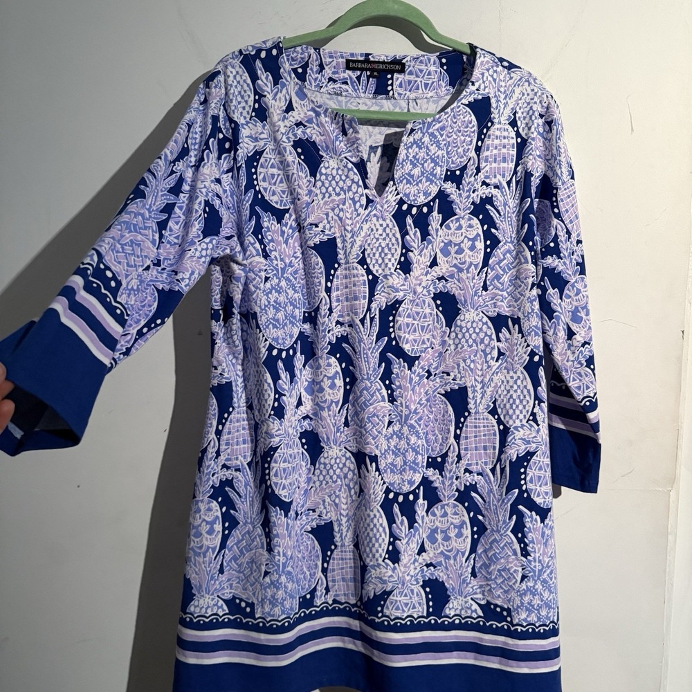 Barbara Herickson XL Dress Tropical Coastal Pineapple‎ Cruise Preppy Effortless